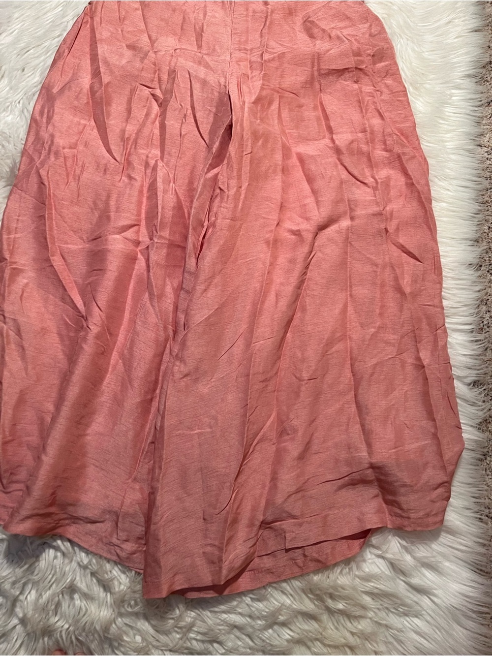 Women's Wide Leg Pants Light Pink Lined Zip Side Linen Feel High Waist Boho - Picture 6 of 8
